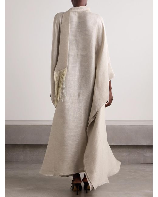 ‎Taller Marmo Natural Ottawa Fringed Scarf-Detailed Linen-Blend Dupioni Kaftan
