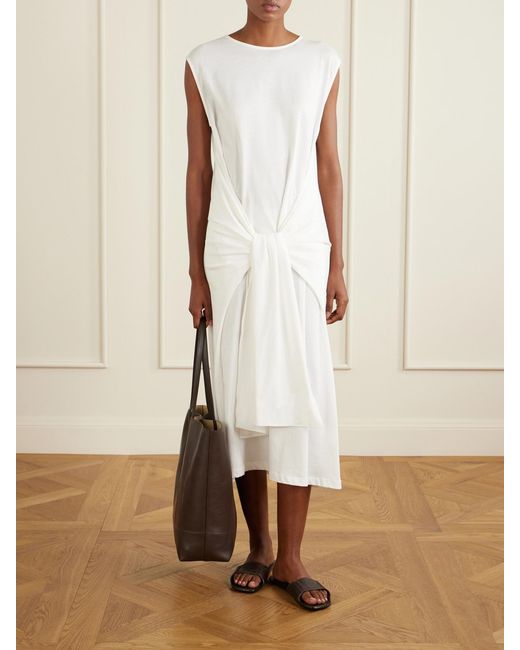 Totême White Tie-Detailed Cotton Midi Dress