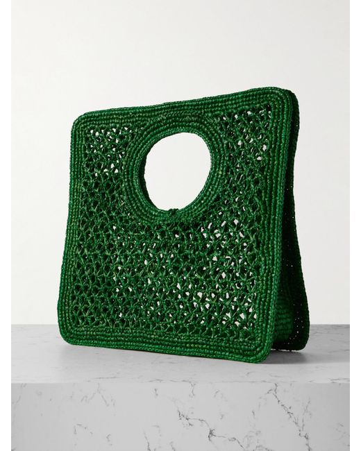 Jacquemus Green Carre Spiaggia Tote Aus Geflochtenem Raffiabast Mit Verzierungen