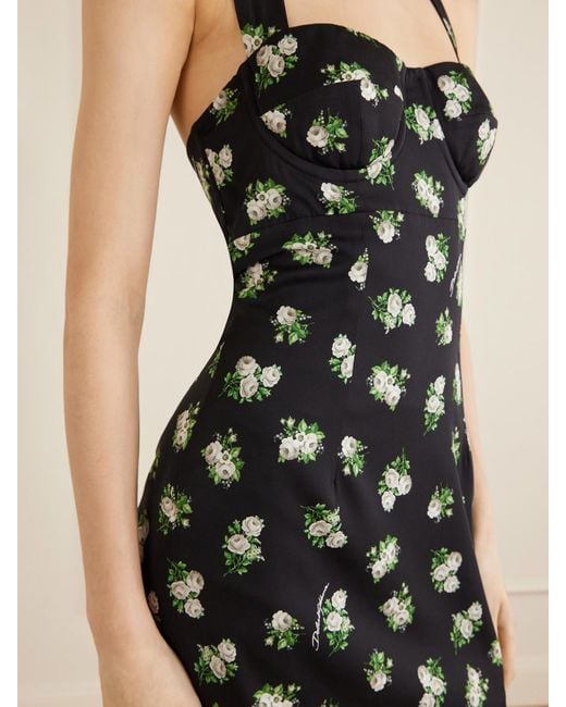 Dolce & Gabbana White Floral-Print Silk-Blend Halterneck Mini Dress