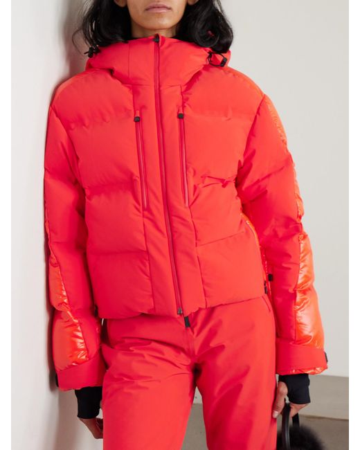 Aztech Mountain Red Super Nuke Hooded Quilted Paneled Down Ski Jacket