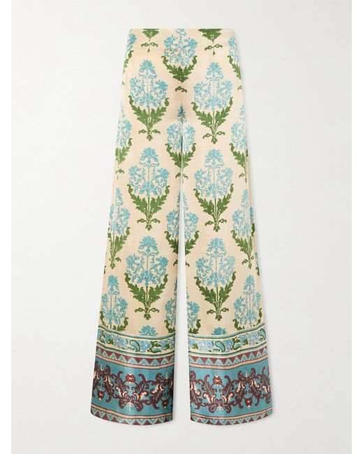 Emporio Sirenuse Green Stephan Floral-Print Silk-Satin Trousers
