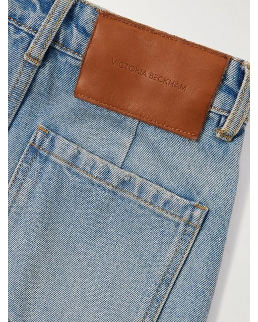 Victoria Beckham Blue Alina Embroidered High-Rise Wide-Leg Jeans