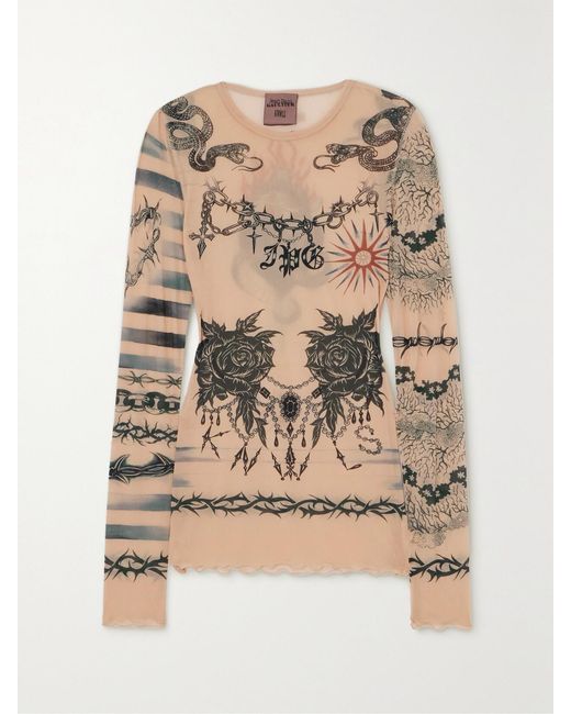 Jean Paul Gaultier Natural Knwls Printed Stretch-Jersey Top