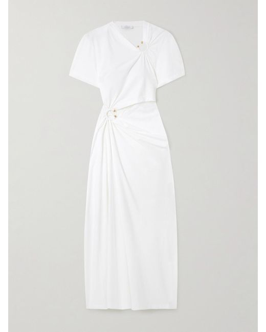 Rabanne White Embellished Cutout Jersey Midi Dress