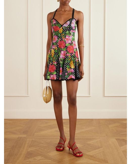 Charo Ruiz Red Rosela Floral-Print Cotton-Blend Mini Dress