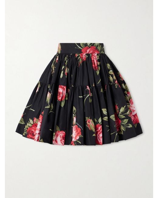 Dolce & Gabbana Tiered Floral-Print Cotton-Poplin Mini Skirt