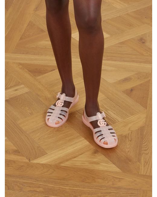 Gucci Pink Fisherman Embellished Rubber Sandals