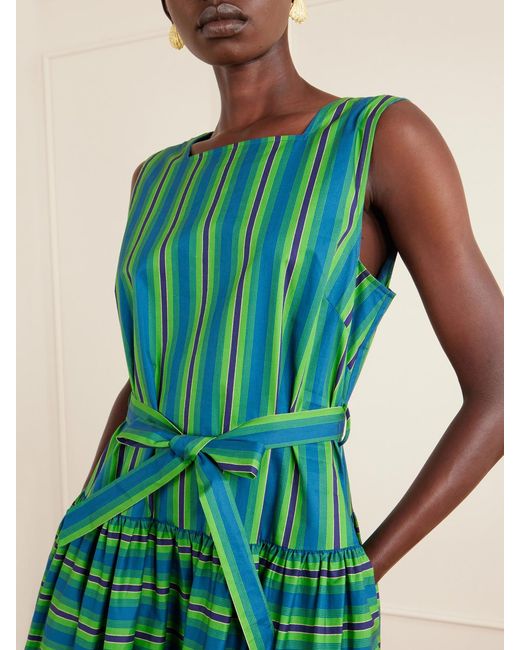 ALÉMAIS Green Margo Belted Striped Organic Cotton-Poplin Midi Dress