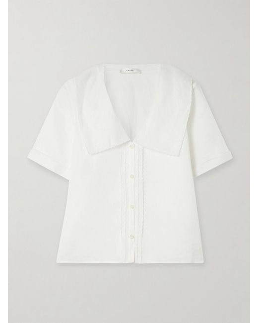 FRAME White Scalloped Ramie-Voile Blouse