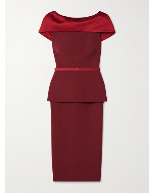 Safiyaa Red Rella Satin-Trimmed Crepe Midi Dress