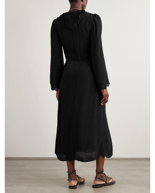 Isabel Marant Black Faustina Broderie Anglaise And Pointelle-Trimmed Poplin Midi Dress