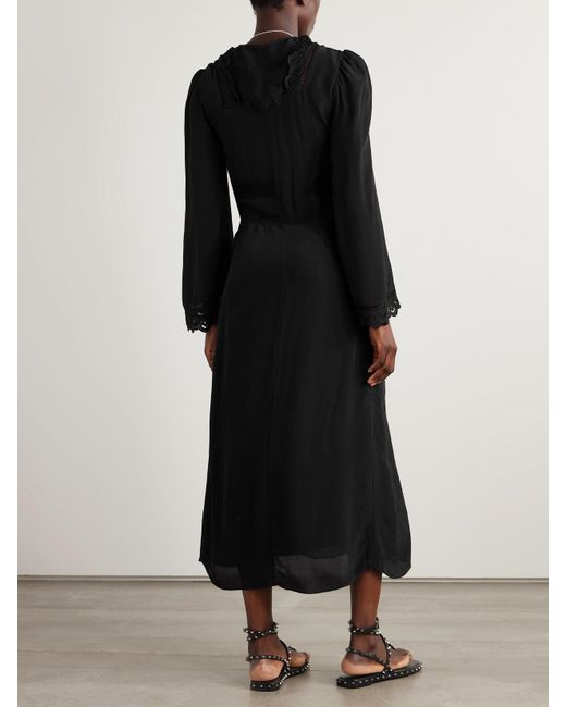 Isabel Marant Black Faustina Broderie Anglaise And Pointelle-Trimmed Poplin Midi Dress