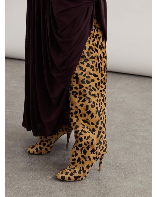 Alaïa White Leopard-Print Calf Hair Over-The-Knee Boots