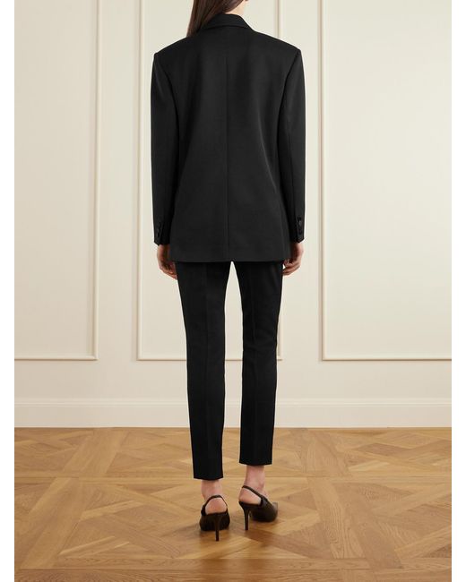 Saint Laurent Black Double-Breasted Satin-Trimmed Grain De Poudre Wool Blazer