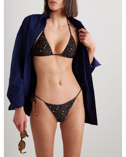 Matteau Black Floral-Print Recycled Triangle Bikini