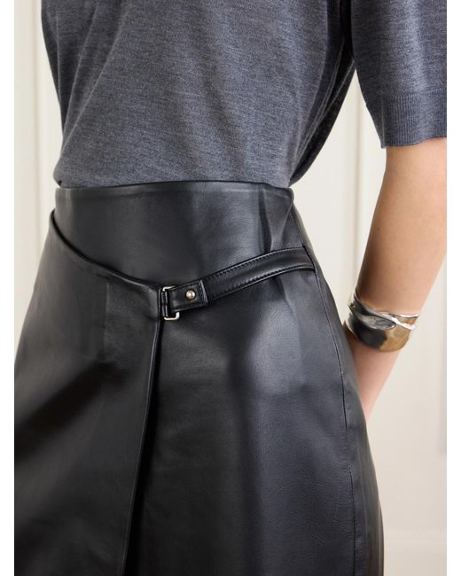St. Agni Black Leather Midi Wrap Skirt