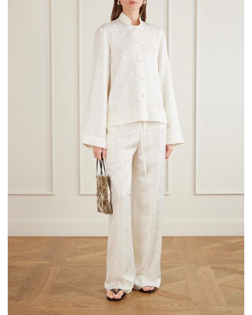 LIBEROWE White Silk-Jacquard Wide-Leg Pants