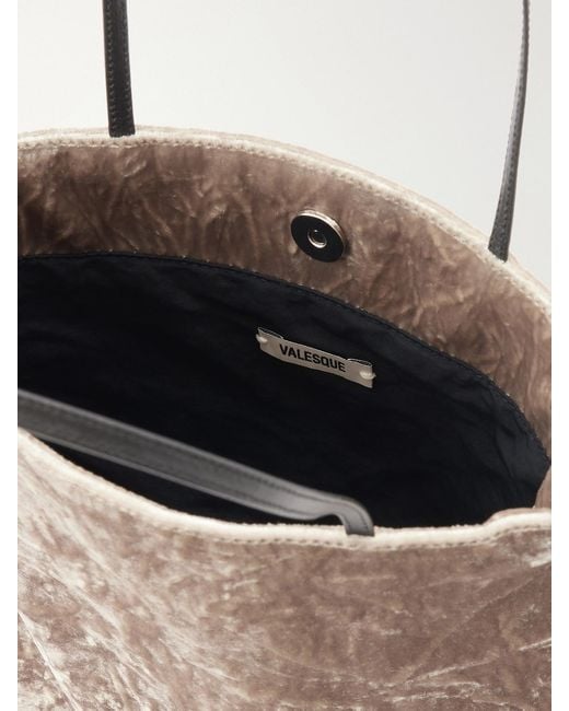 Valesque Natural Thea Leather-Trimmed Crushed-Velvet Tote Bag