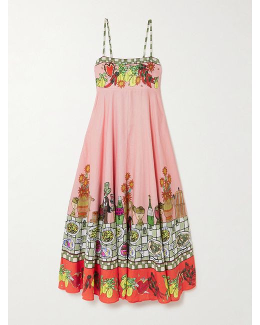 ALÉMAIS White Contessa Printed Linen Midi Dress