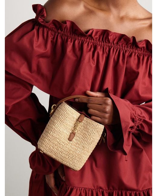 Saint Laurent Natural Le 37 Mini Beuteltasche Aus Raffiabast Mit Lederbesätzen