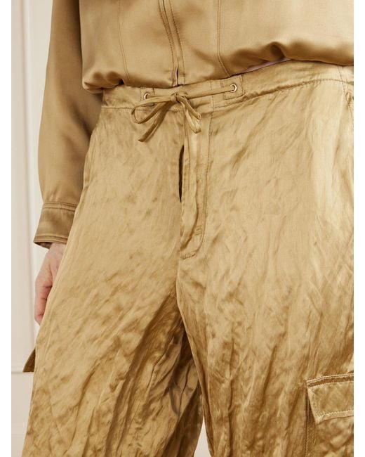 Aflalo Natural Bromer Crinkled-Satin Straight-Leg Shorts