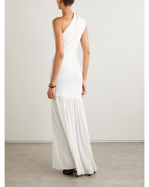 Proenza Schouler White Cora One-Shoulder Stretch-Knit And Pleated Crepon Maxi Dress
