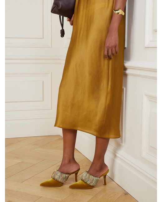 Manolo Blahnik Natural Caldean 90 Mules Aus Samt Mit Fransen