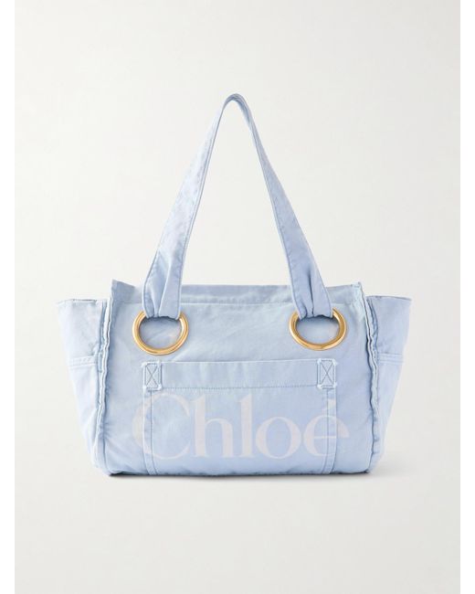 Chloé Blue Plage Tote Aus Baumwoll-Canvas Mit Print