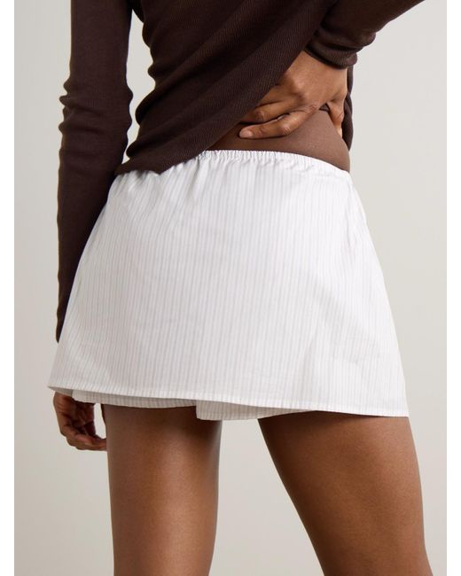Deiji Studios White Shorts Aus Gestreifter Biobaumwollpopeline Mit Wickeleffekt