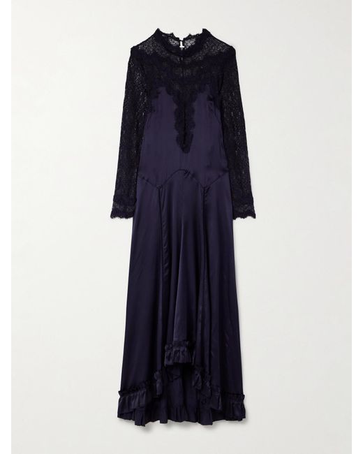 Isabel Marant Blue Dolores Maxikleid Aus Satin Aus Einer Seidenmischung Mit Einsätzen Aus Schnurgebundener Spitze