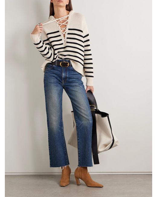 Nili Lotan Natural Noemi Lace-Up Striped Cashmere Hoodie