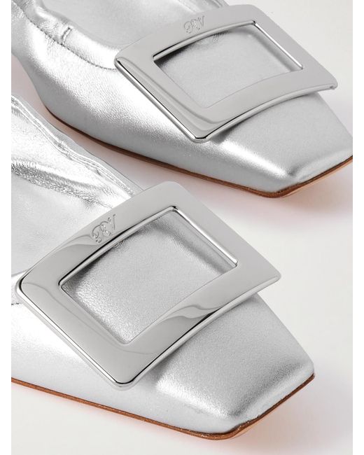 Roger Vivier White Belle Vivier 25 Embellished Metallic Ballet Flats