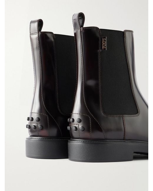 Tod's Black Studded Glossed-Leather Chelsea Boots