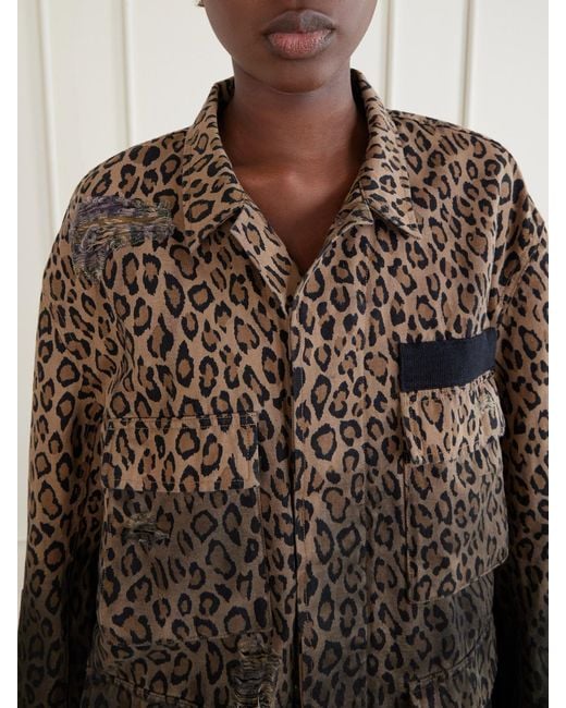 R13 Brown Abu Distressed Leopard-Print Cotton Jacket