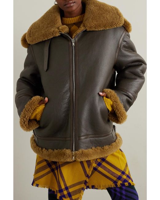 Burberry Green Shearling Aviator Jacket