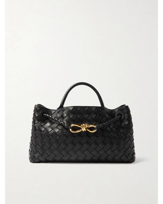 Bottega Veneta Black Andiamo East-West Small Intrecciato Leather Tote