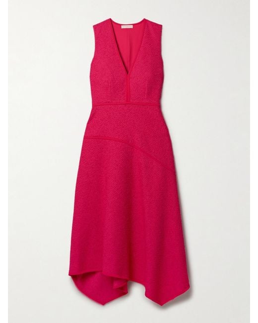 Ulla Johnson Pink Florence Chiffon-Trimmed Cotton-Blend Tweed Midi Dress