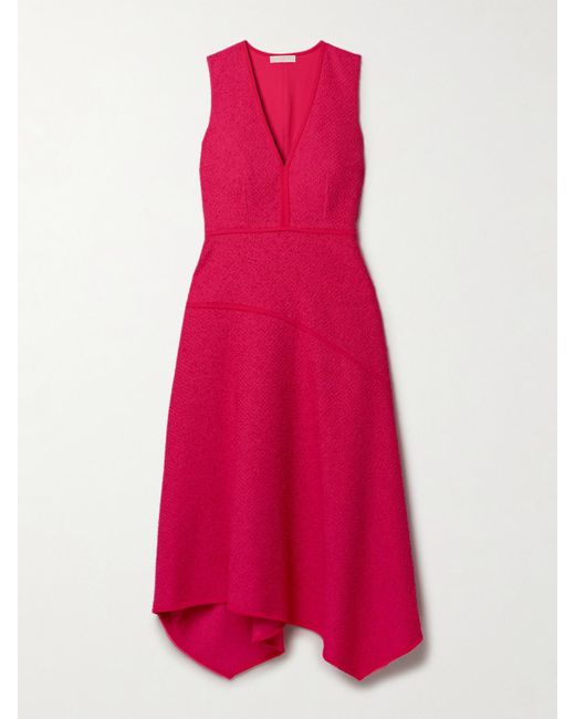 Ulla Johnson Pink Florence Midikleid Aus Tweed Aus Einer Baumwollmischung Mit Chiffonbesätzen