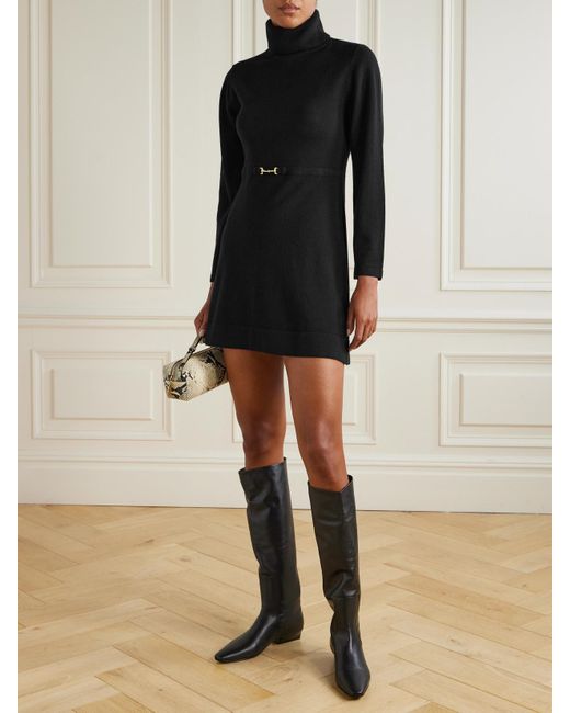 Mini-Robe À Col Roulé En Laine Et Cachemire Mélangés À Ceinture Aly Rixo en coloris Black