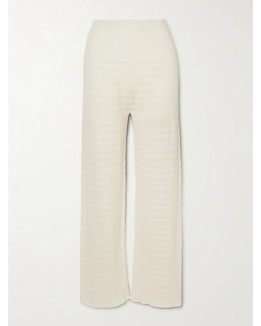 Lauren Manoogian Natural Smocked Textured Pima Cotton-Blend Flared Pants