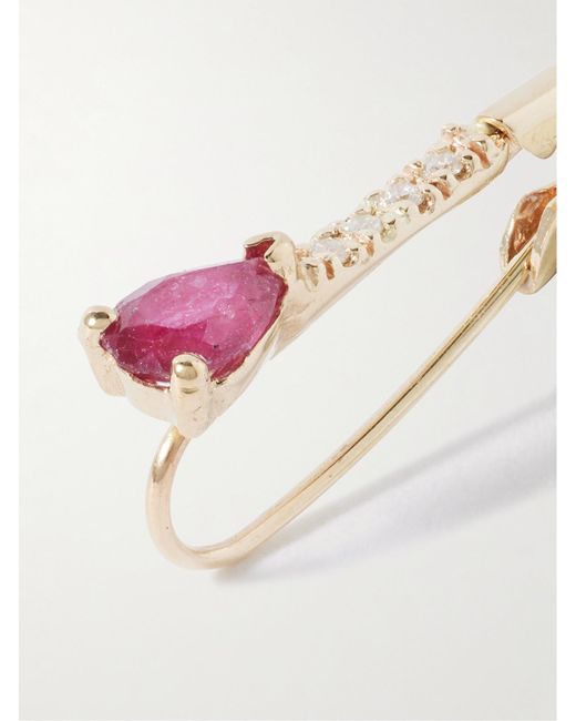 Loren Stewart Pink Mini Gemstone Safety Pin, Ruby And Diamond Single Earring
