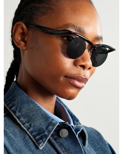Prada Black Morph Rimless Round-Frame Acetate Sunglasses