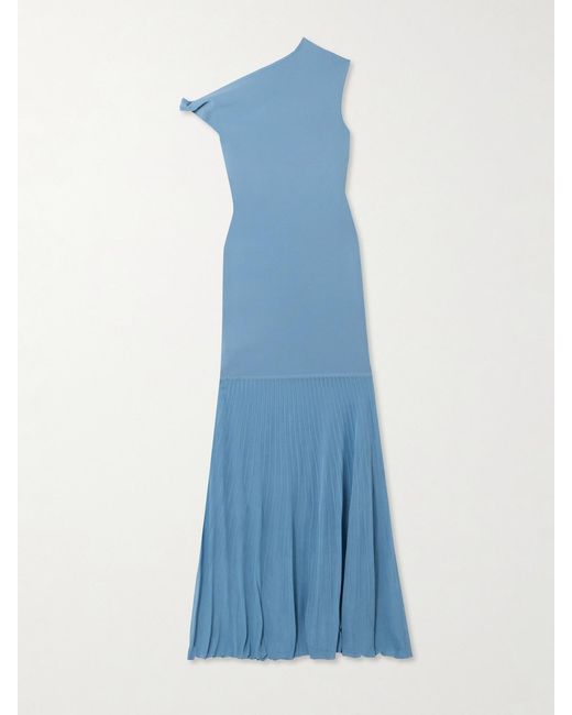 Sir Blue Twist Off-The-Shoulder Pleated Knitted Maxi Dress
