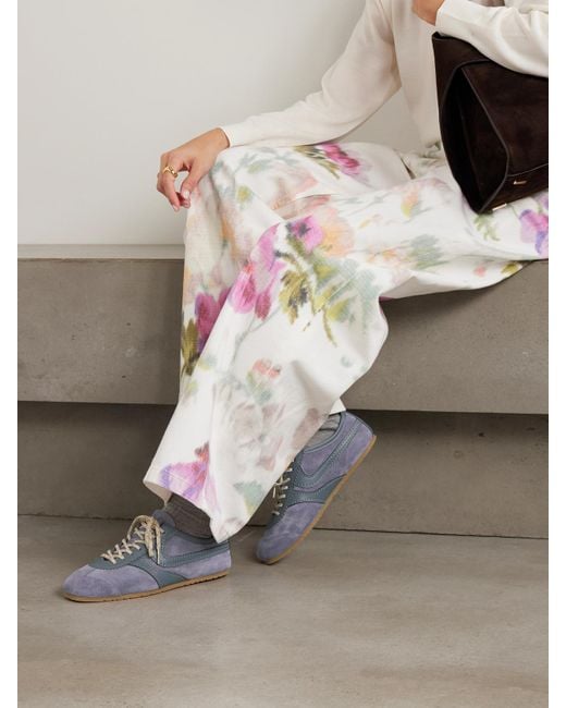 Dries Van Noten Blue Leather-Trimmed Suede Sneakers