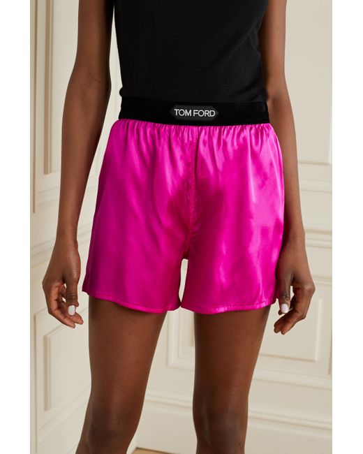 Tom Ford Velvet-trimmed Silk-blend Satin Shorts in Pink | Lyst UK