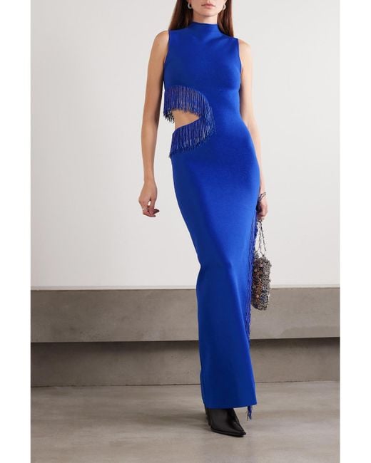 Galvan Blue Nova Robe Aus Jersey Mit Zierperlen, Cut-Out Und Fransen