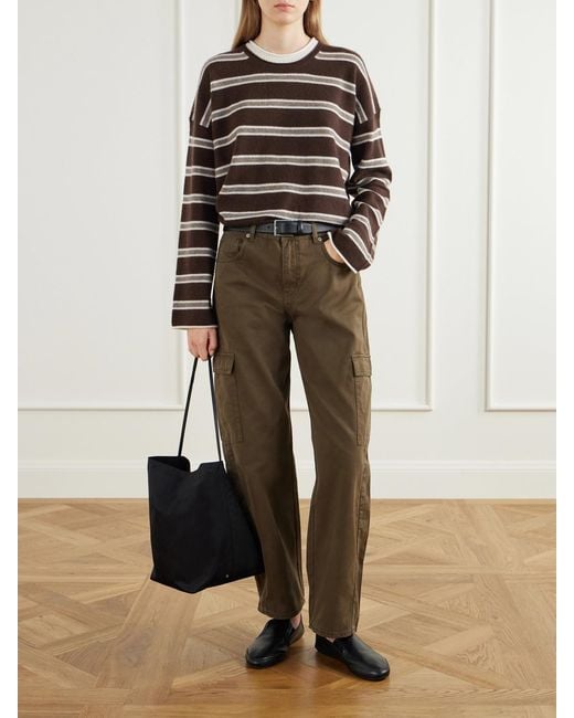 La Ligne Brown Dominick Striped Cashmere And Silk-Blend Sweater