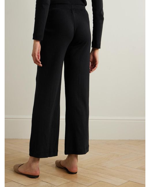Leset Black Boxer Pointelle-Knit Cotton Wide-Leg Pants
