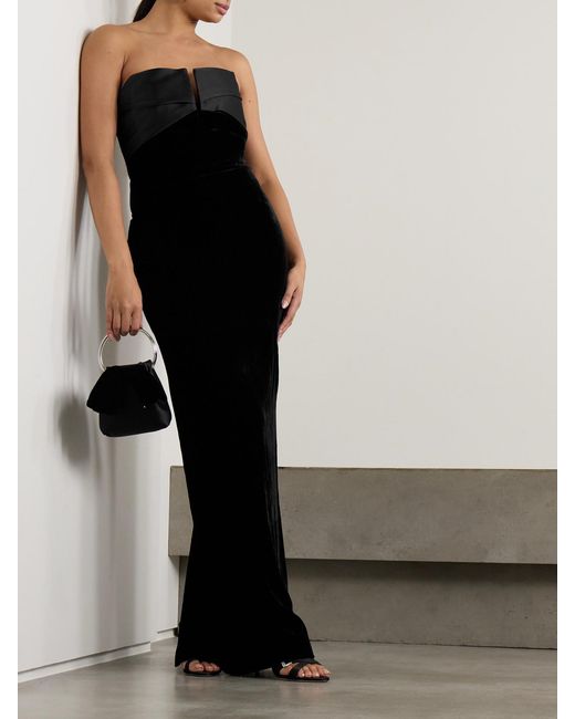 Roland Mouret Black Strapless Satin-Trimmed Velvet Gown